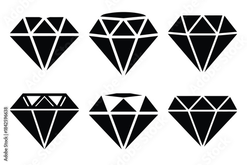 Set of diamond icon silhouette vector art illustration
