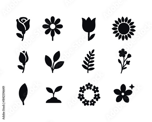 Floral Icon Array. Floral beauty. Solid icon set of Floral beaut