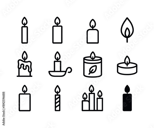 Candle Icon Set. Candles. Line icon set of Candles: single candl
