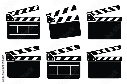 Set of film clapperboard icon silhouette vector art illustration