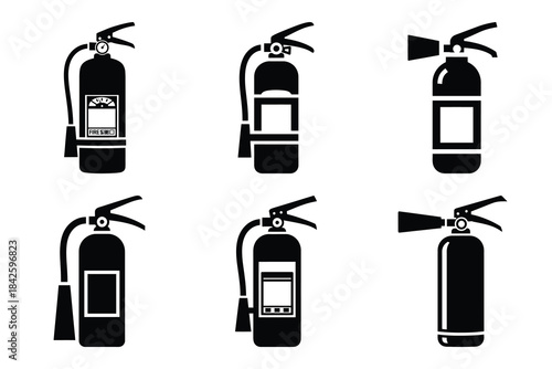 Set of fire extinguisher icon silhouette vector art illustration