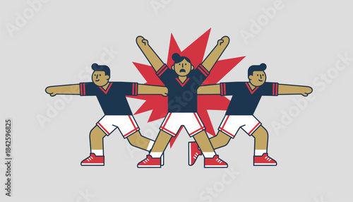 Athletes performing a synchronized cheer or chant before a game begins showcasing team spirit and motivation.