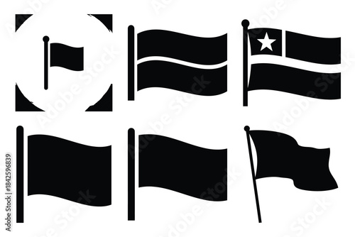 Set of flag icon silhouette vector art illustration