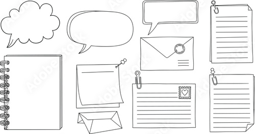 Stationery, speech, envelope, note, paper, icon, symbol, message, communication, vector, illustration, CAD, drawing, flat, design, template, hand-drawn, sketch