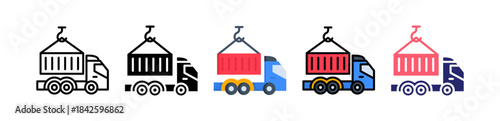 Container Truck Multiple Style Icon Set Collection. 