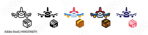 Cargo Plane Multiple Style Icon Set Collection. 