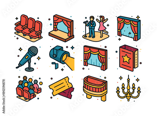 Cultural Event Icons. Cultural Event. Colorful isometric vector
