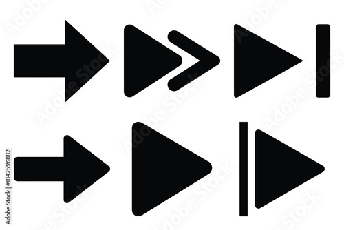 Set of forward button icon silhouette vector art illustration
