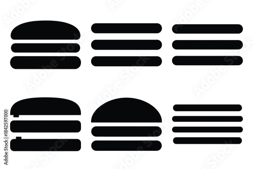 Set of hamburger menu icon silhouette vector art illustration