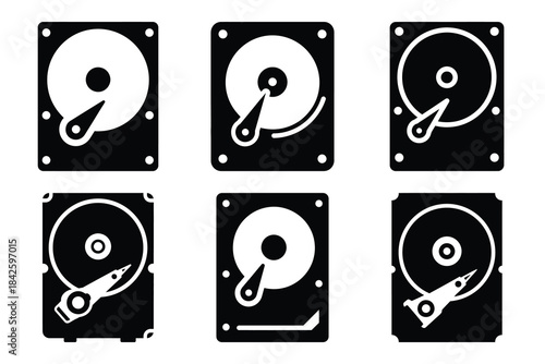 Set of hard disk icon silhouette vector art illustration