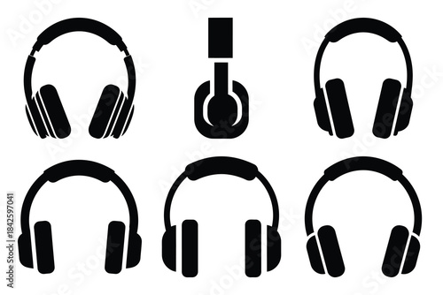 Set of headphones icon silhouette vector art illustration