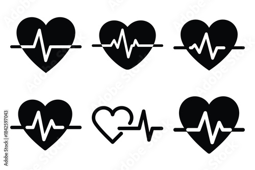 Set of heart pulse icon silhouette vector art illustration