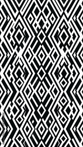 Intricate geometric pattern with black and white diamond shapes creating a complex design.