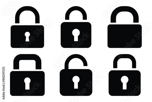 Set of lock icon silhouette vector art illustration