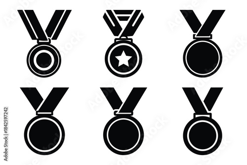 Set of medal icon silhouette vector art illustration