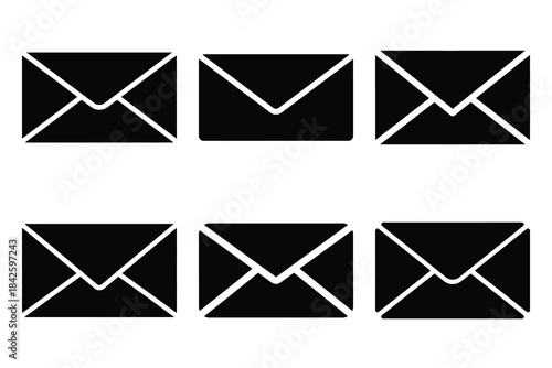 Set of mail envelope icon silhouette vector art illustration