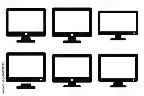 Set of monitor icon silhouette vector art illustration