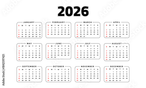 Latest colorful 2026 monthly calendar design template