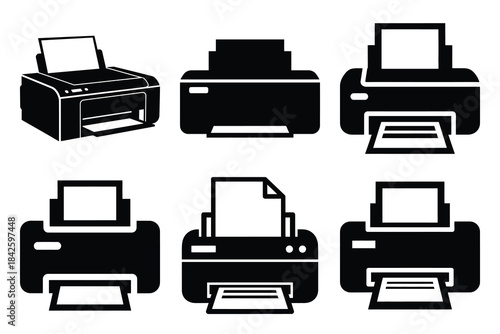 Set of printer icon silhouette vector art illustration