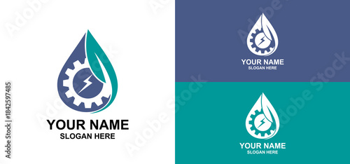 Sustainable Energy Gear Logo With Leaf and Power Icon for Engineering Brand Identity
