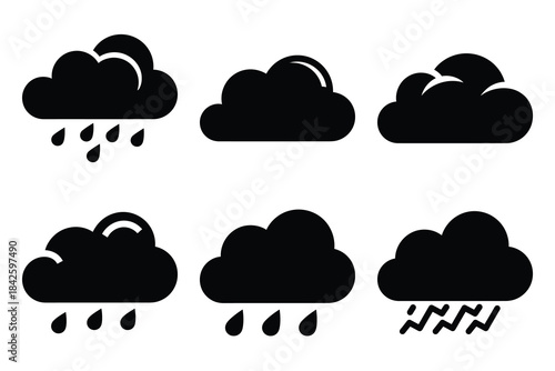 Set of rain cloud icon silhouette vector art illustration