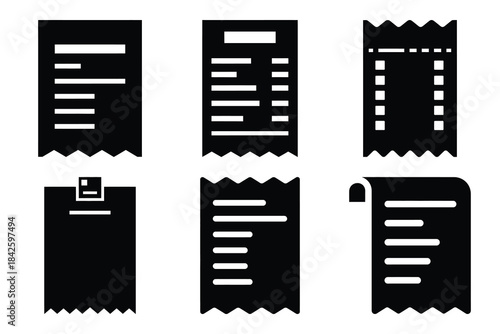 Set of receipt icon silhouette vector art illustration