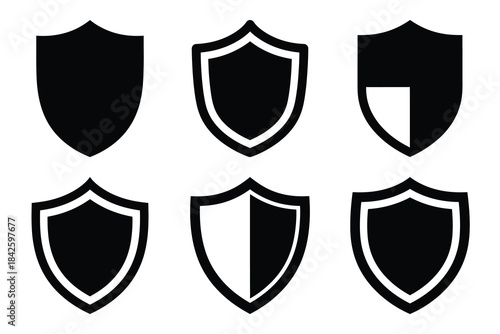 Set of shield icon silhouette vector art illustration