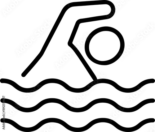 Vector illustration of a swimming pool diving sign and a black circle magnifying glass icon concept