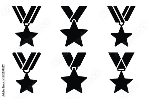 Set of star medal icon silhouette vector art illustration