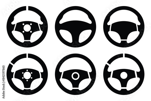 Set of steering wheel icon silhouette vector art illustration