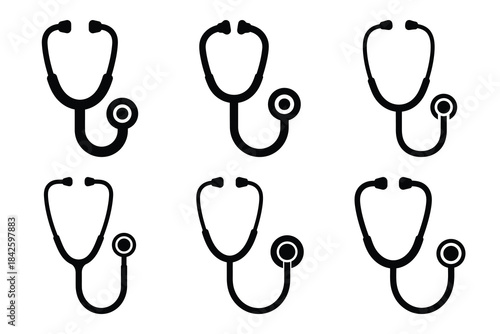 Set of stethoscope icon silhouette vector art illustration