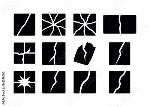 Tile Fracture Icons. Tile fracture icons. Solid icon set of tile