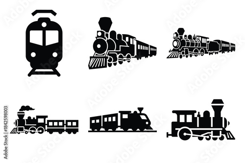 Set of train icon silhouette vector art illustration