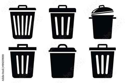 Set of trash bin icon silhouette vector art illustration