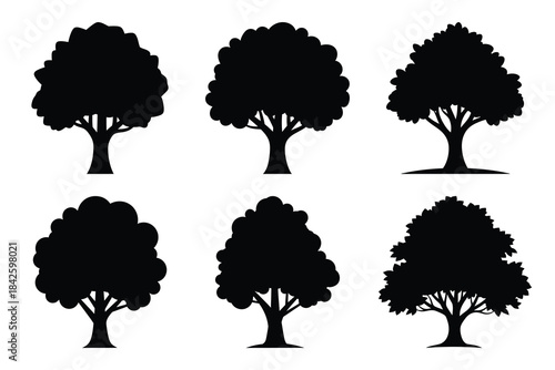Set of tree icon silhouette vector art illustration