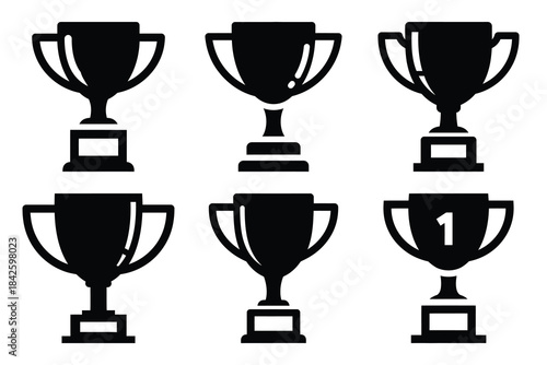 Set of trophy icon silhouette vector art illustration