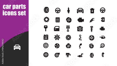 car parts icons set