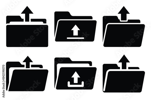 Set of upload folder icon silhouette vector art illustration
