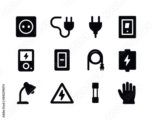 Electrical Safety Icons. Electrical safety. Solid icon set of el