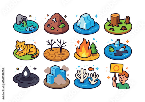 Environmental Icons Collection. Environmental issues. Colorful i