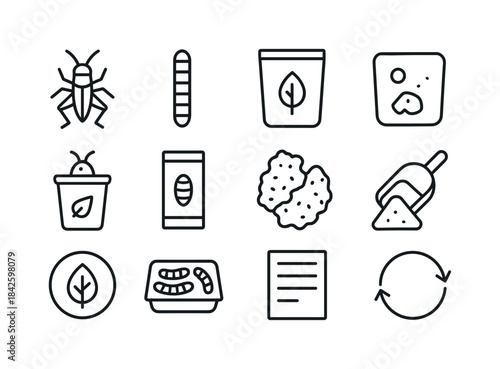 Edible Insect Icons. Edible insect products. Line icon set of Ed