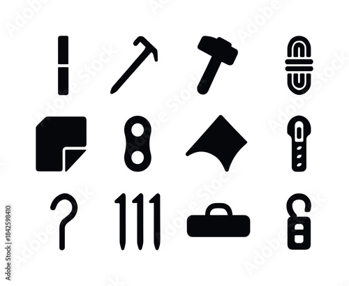 Tent Accessories Icons. Tent accessories. Solid icon set of tent