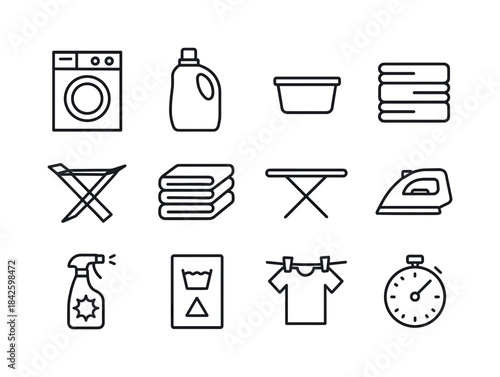 Laundry Day Icons. Laundry Day. Line icon set of Laundry Day: wa