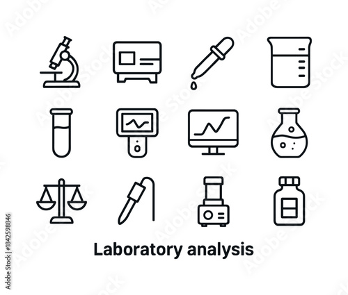 Laboratory Equipment Icons. Laboratory analysis. Line icon set o