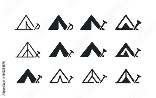 Tent Logo Variations. Setting up a tent. Icon set. Set Logo of s