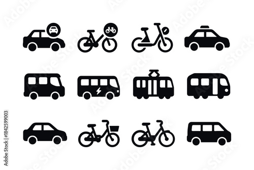 Shared Mobility Icons. Shared mobility. Solid icon set of shared