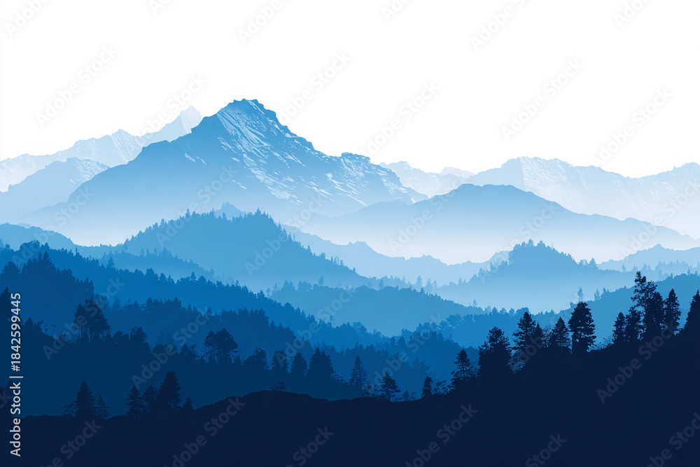 Naklejka premium vast mountain range covered in dense evergreen forests under a clear sky