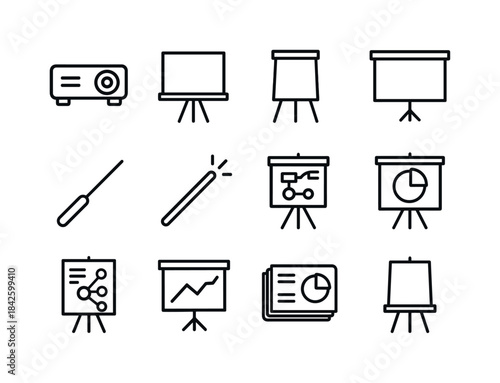 Visual Aids Icon Set. Using visual aids. Line icon set of Using