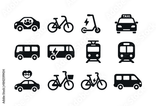 Shared Mobility Icons. Shared mobility. Solid icon set of shared
