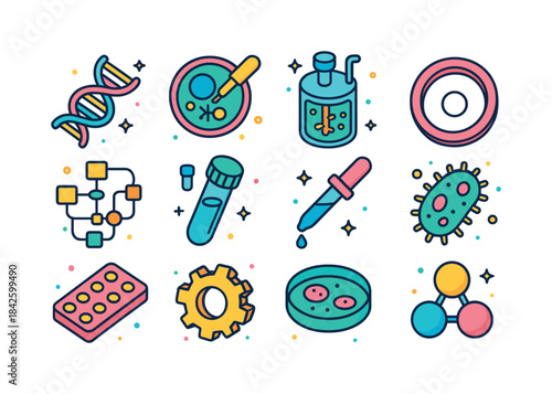 Synthetic Biology Icons. synthetic biology. Colorful isometric v